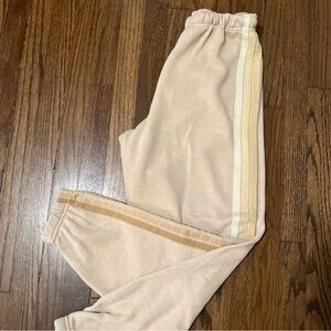 Aviator Nation 5 Stripe sweatpants in sand/tan color.